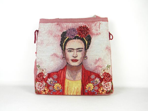 Set Borsa e pochette fatte a mano in tessuto jacquard | Frida Kalo - immagine 7