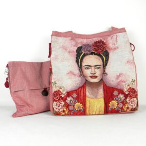 Set Borsa e pochette fatte a mano in tessuto jacquard | Frida Kalo