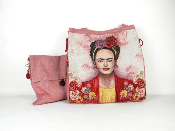 Set Borsa e pochette fatte a mano in tessuto jacquard | Frida Kalo